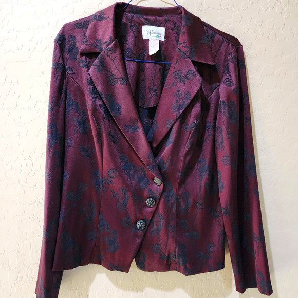 DJ Summers Ladies Black Rose Wine Shimmer Sheen Dressy Suit Coat Jacket - Picture 1 of 11